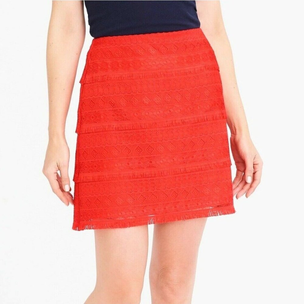 J. Crew Tomato Red Lace Mini Skirt, Size 6